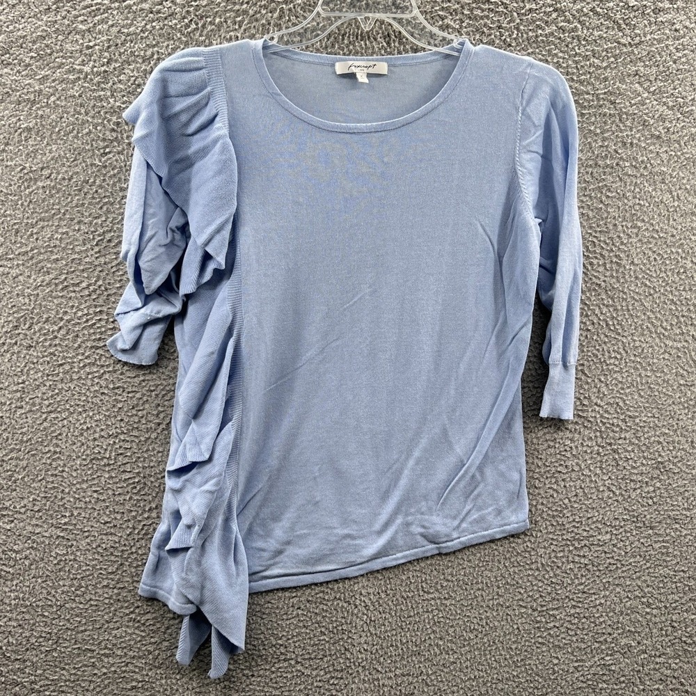 Foxcroft Women Ruffle Knit Top XL Asymmetrical 3/4 Sleeve Feminine Office Draped